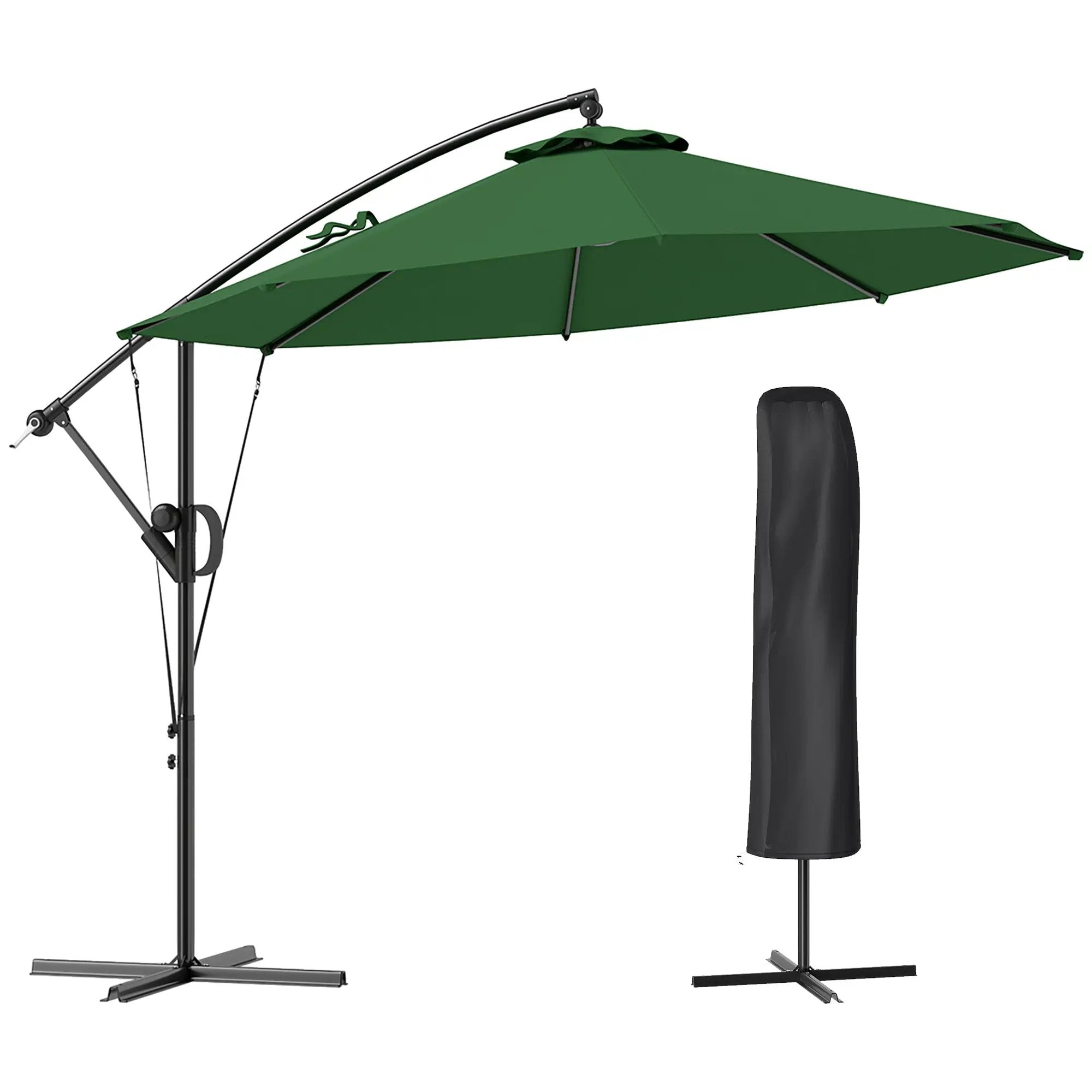 Outsunny Outsunny 3(m) Cantilever Banana Parasol with Cover Wind Strap UPF50+ - Parasol