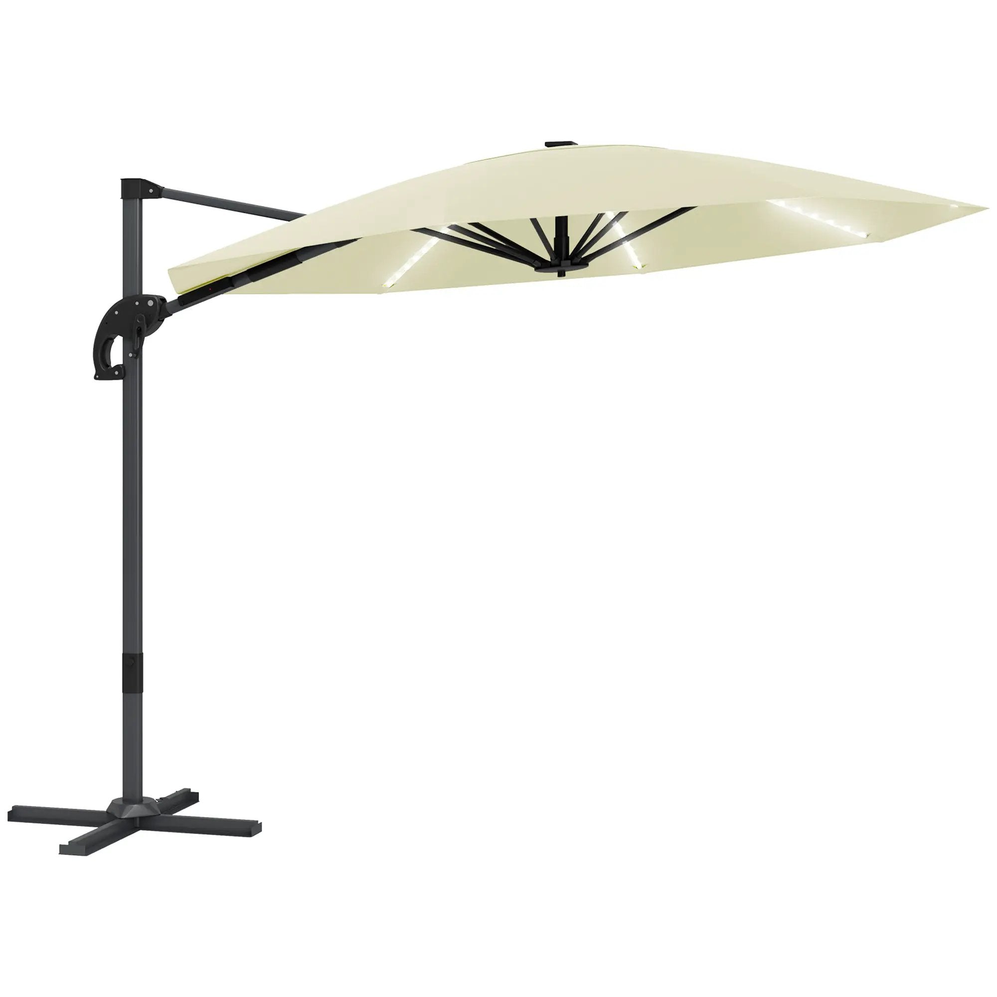 Outsunny Outsunny 3(m) Garden Parasol w/ Lights, Crank Handle & Cross Base - Parasol