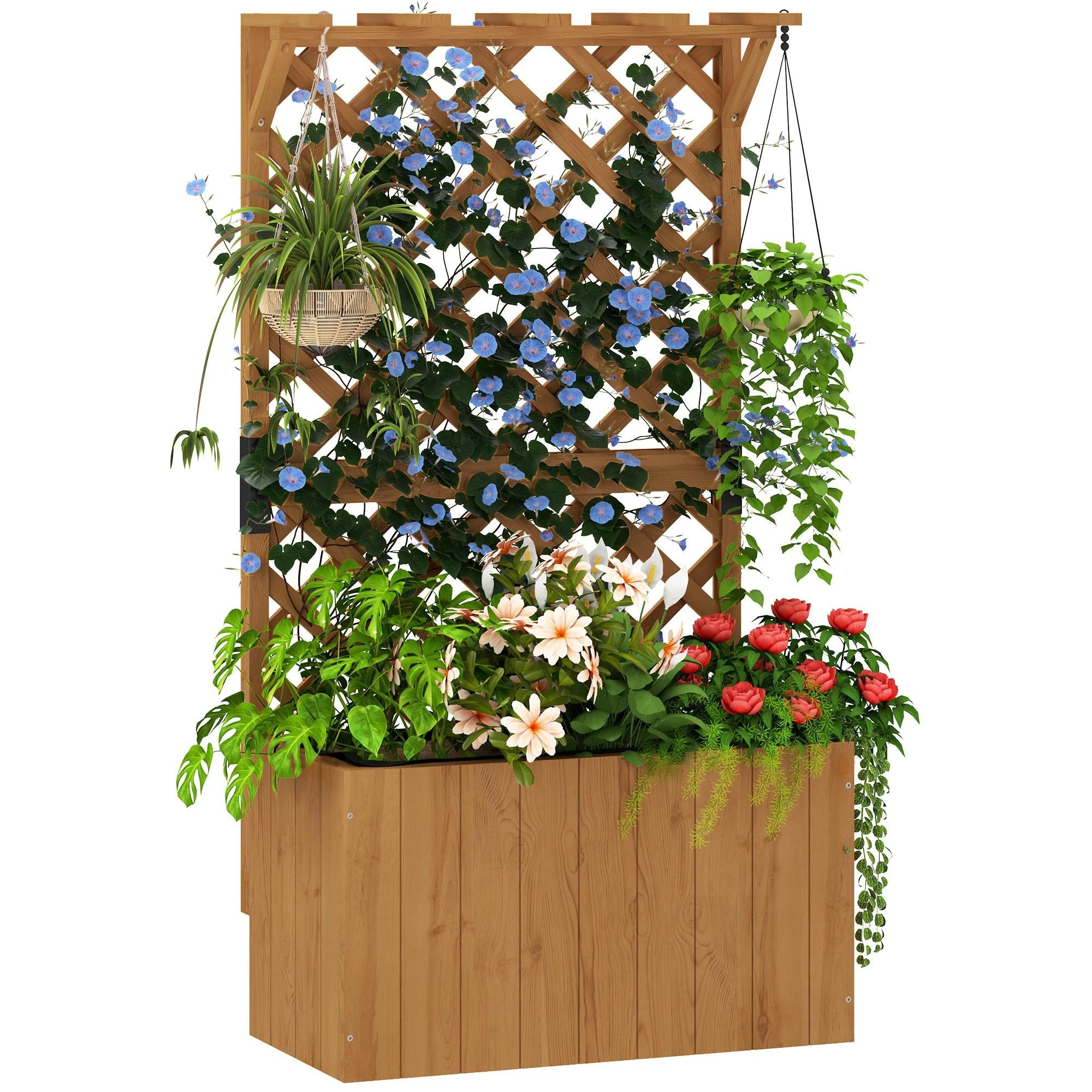 Outsunny Outsunny Wooden Planter Trellis 24In Drainage Holes Patio - Planters
