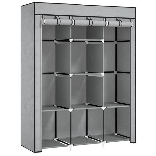 HOMCOM Fabric Portable Wardrobe 125x43x162.5 cm with 8 Shelves and 2 Hanging Rails Dust-Proof Storage for Home Organization by HOMCOM