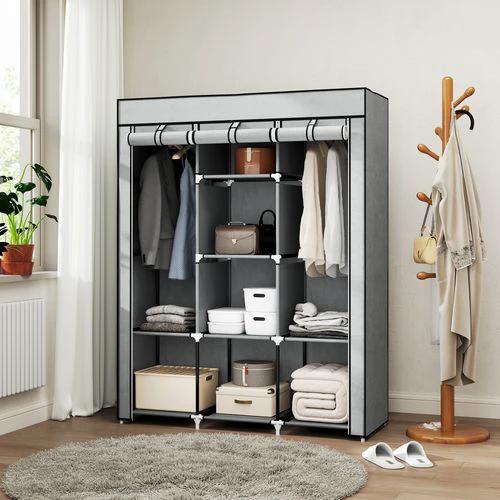 HOMCOM HOMCOM Fabric Portable Wardrobe 125x43x162.5 cm with 8 Shelves and 2 Hanging Rails Dust-Proof Storage for Home Organization - Wardrobe