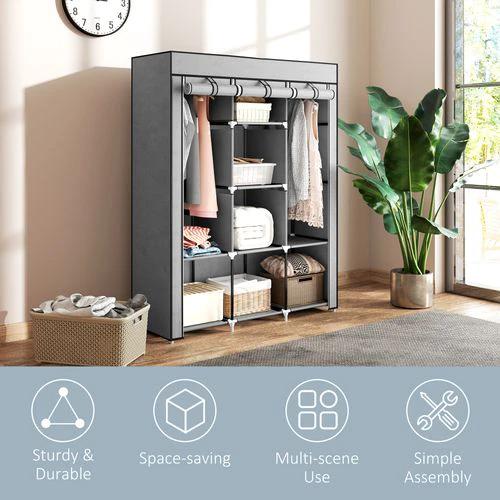 HOMCOM HOMCOM Fabric Portable Wardrobe 125x43x162.5 cm with 8 Shelves and 2 Hanging Rails Dust-Proof Storage for Home Organization - Wardrobe