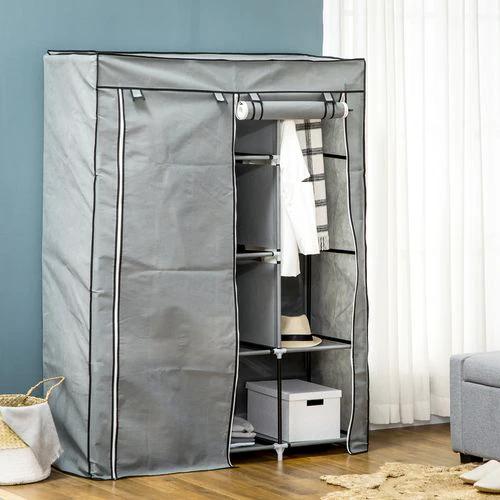 HOMCOM HOMCOM Fabric Portable Wardrobe 125x43x162.5 cm with 8 Shelves and 2 Hanging Rails Dust-Proof Storage for Home Organization - Wardrobe