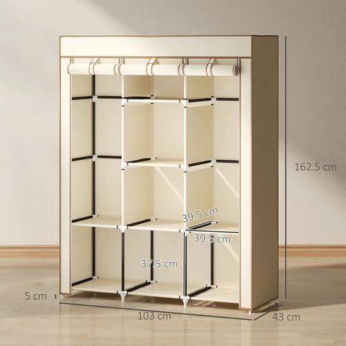 HOMCOM Fabric Portable Wardrobe 125x43x162.5 cm with 8 Shelves and 2 Hanging Rails Dust-Proof Storage for Home Organization by HOMCOM