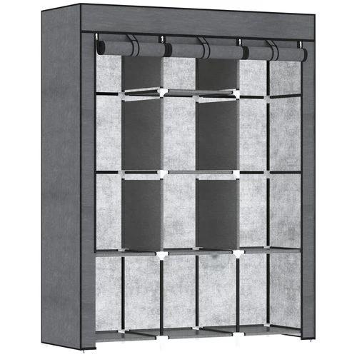 HOMCOM Fabric Portable Wardrobe 125x43x162.5 cm with 8 Shelves and 2 Hanging Rails Dust-Proof Storage for Home Organization by HOMCOM