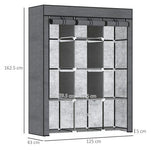HOMCOM Fabric Portable Wardrobe 125x43x162.5 cm with 8 Shelves and 2 Hanging Rails Dust-Proof Storage for Home Organization by HOMCOM