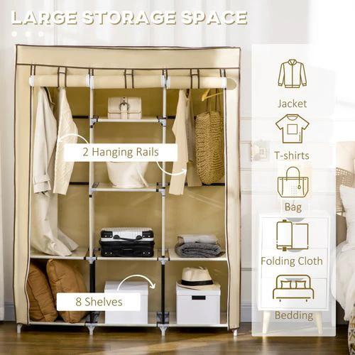 HOMCOM HOMCOM Fabric Portable Wardrobe 125x43x162.5 cm with 8 Shelves and 2 Hanging Rails Dust-Proof Storage for Home Organization - Wardrobe