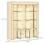 HOMCOM HOMCOM Fabric Portable Wardrobe 125x43x162.5 cm with 8 Shelves and 2 Hanging Rails Dust-Proof Storage for Home Organization - Wardrobe