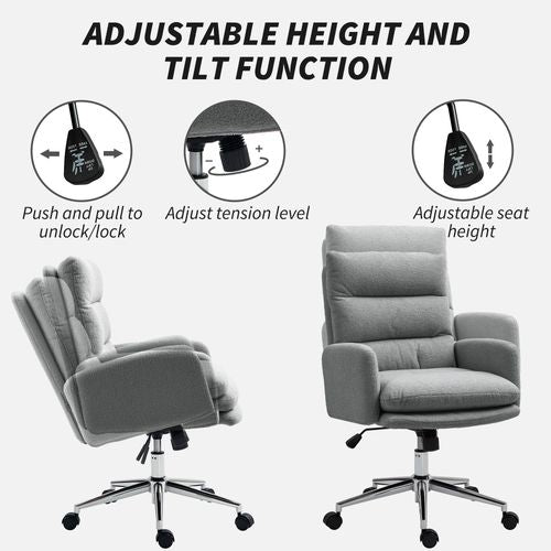 HOMCOM Height Adjustable Upholstered Desk Chair with Soft Padding and 360 Degree Swivel for Office Use, ideal for comfort.