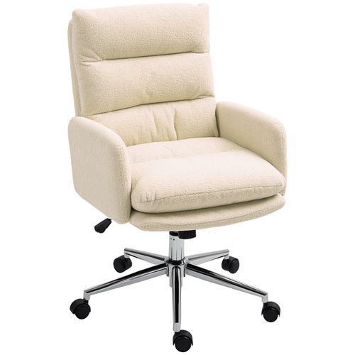 HOMCOM Height Adjustable Upholstered Desk Chair with Soft Padding and 360 Degree Swivel for Office Use in cream upholstery.