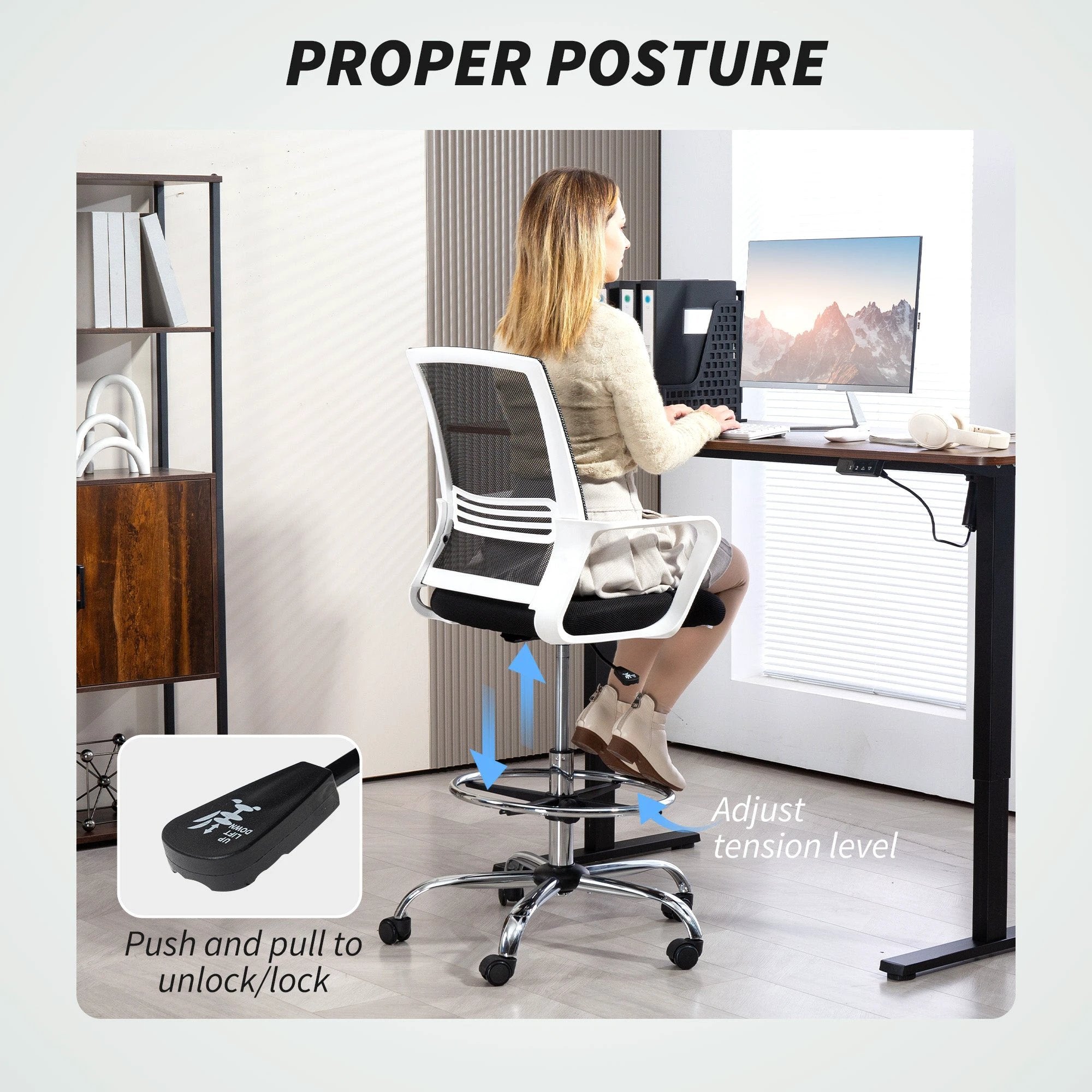HOMCOM HOMCOM Draughtsman Chair Mesh Ergonomic Drafting Office - Office Chair