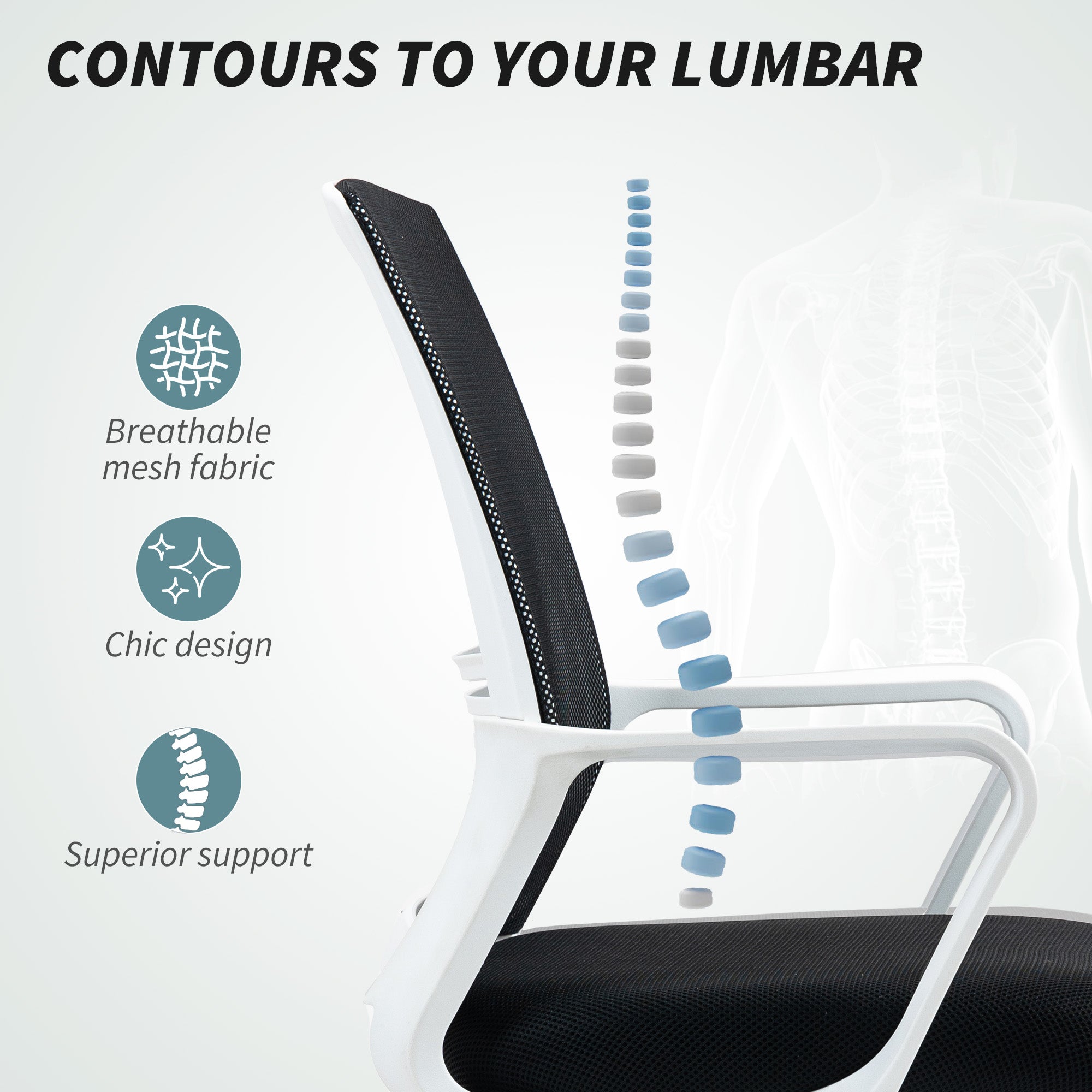 HOMCOM Draughtsman Chair Mesh Ergonomic Drafting Office with breathable mesh back, lumbar support & white frame