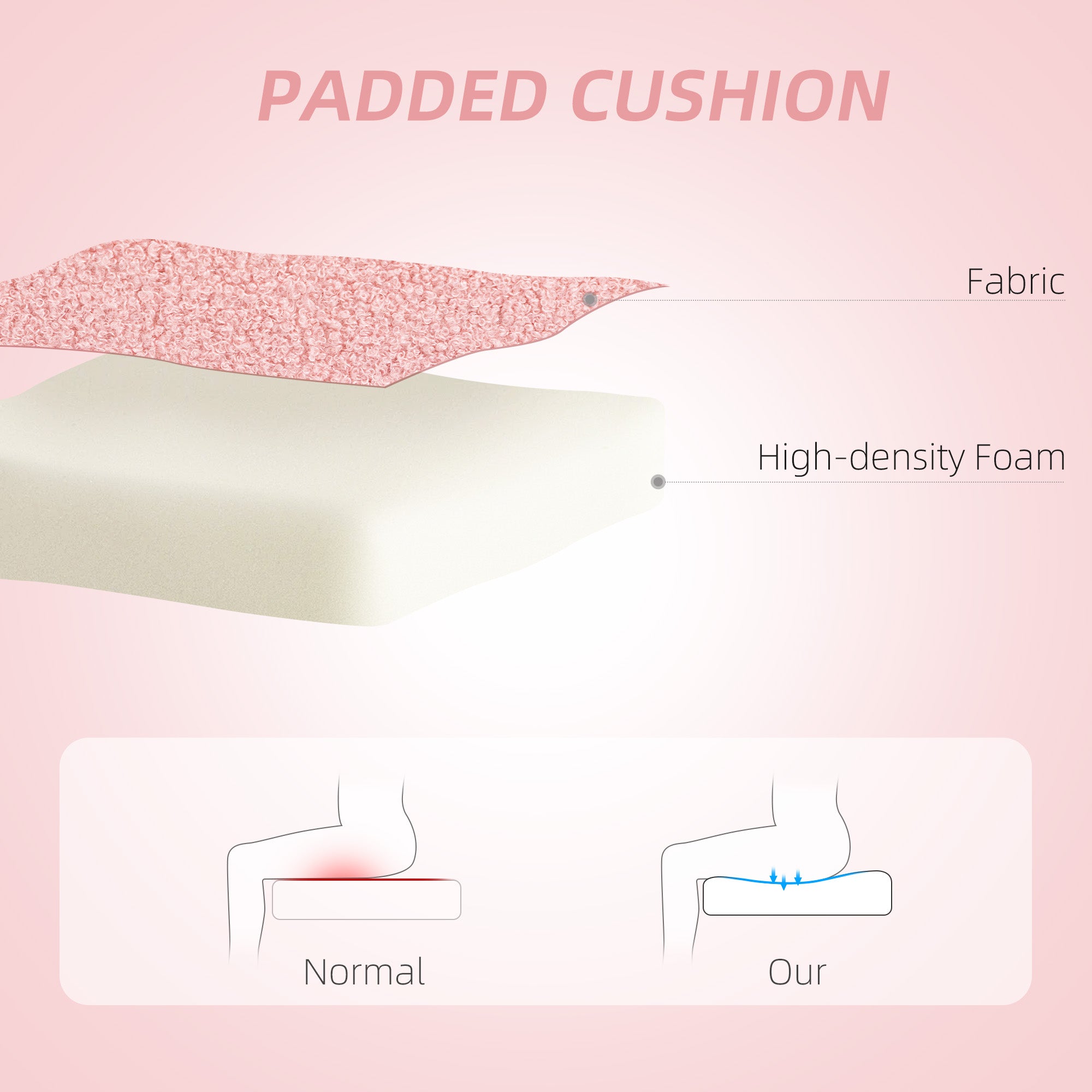 HOMCOM Armless Heart Desk Chair 16in Plush Fleece Vanity padded cushion with fabric and high-density foam.