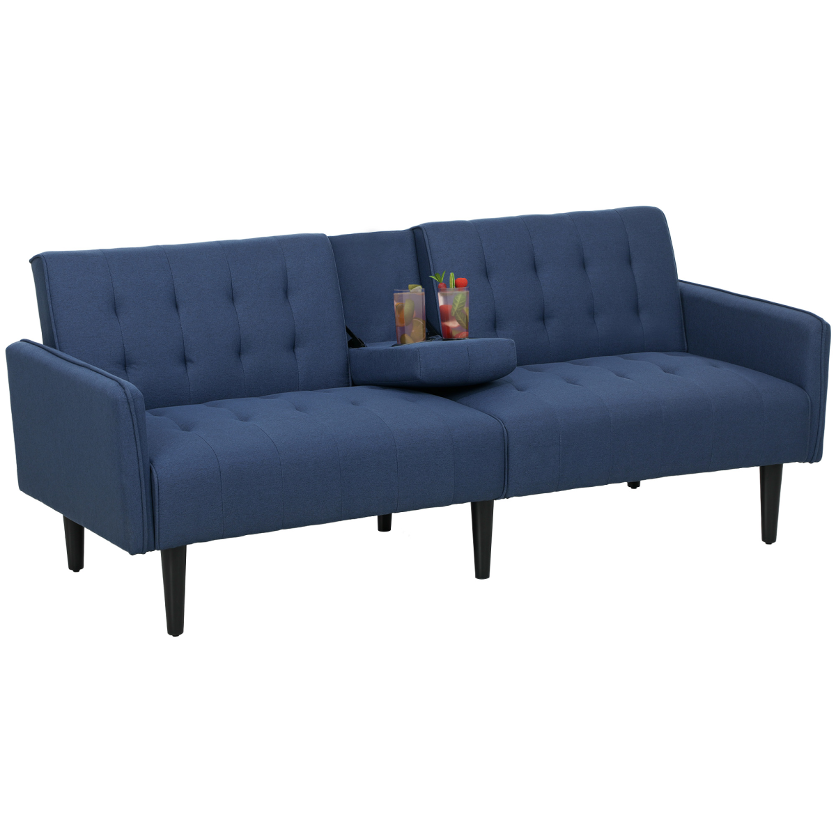 HOMCOM Sofa Bed 3 Seater With Storage Home Theater in blue fabric, tufted cushions & storage armrest.