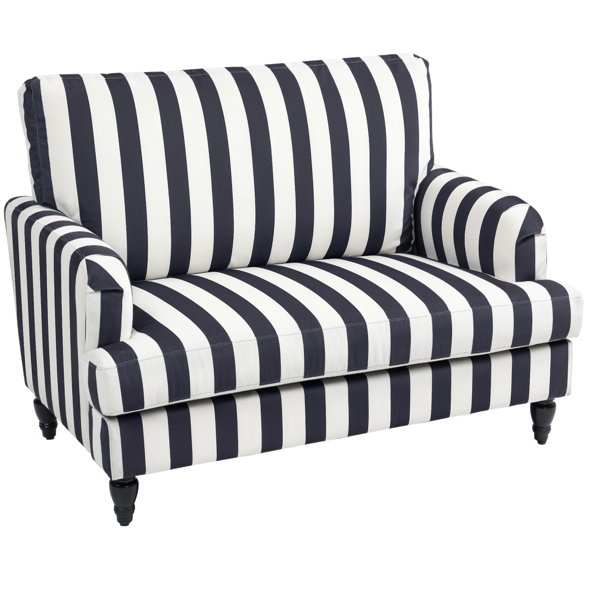 HOMCOM extra-large velvet stripe accent chair with turned legs in navy and white.