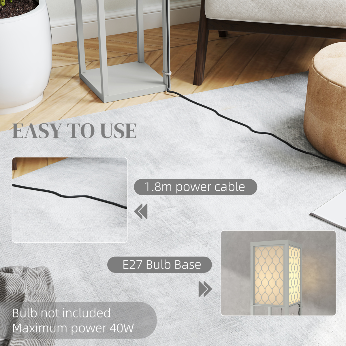 HOMCOM Modern Floor Lamp Light with 3 Shelves Fabric Lampshade features a stylish design and convenient shelving for storage.