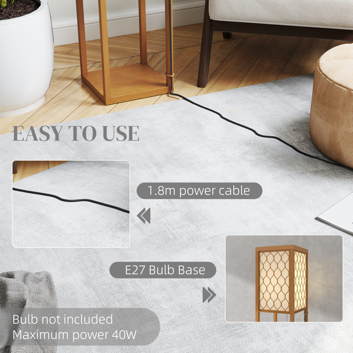 HOMCOM Modern Floor Lamp Light with 3 Shelves Fabric Lampshade featuring a geometric design and convenient storage.