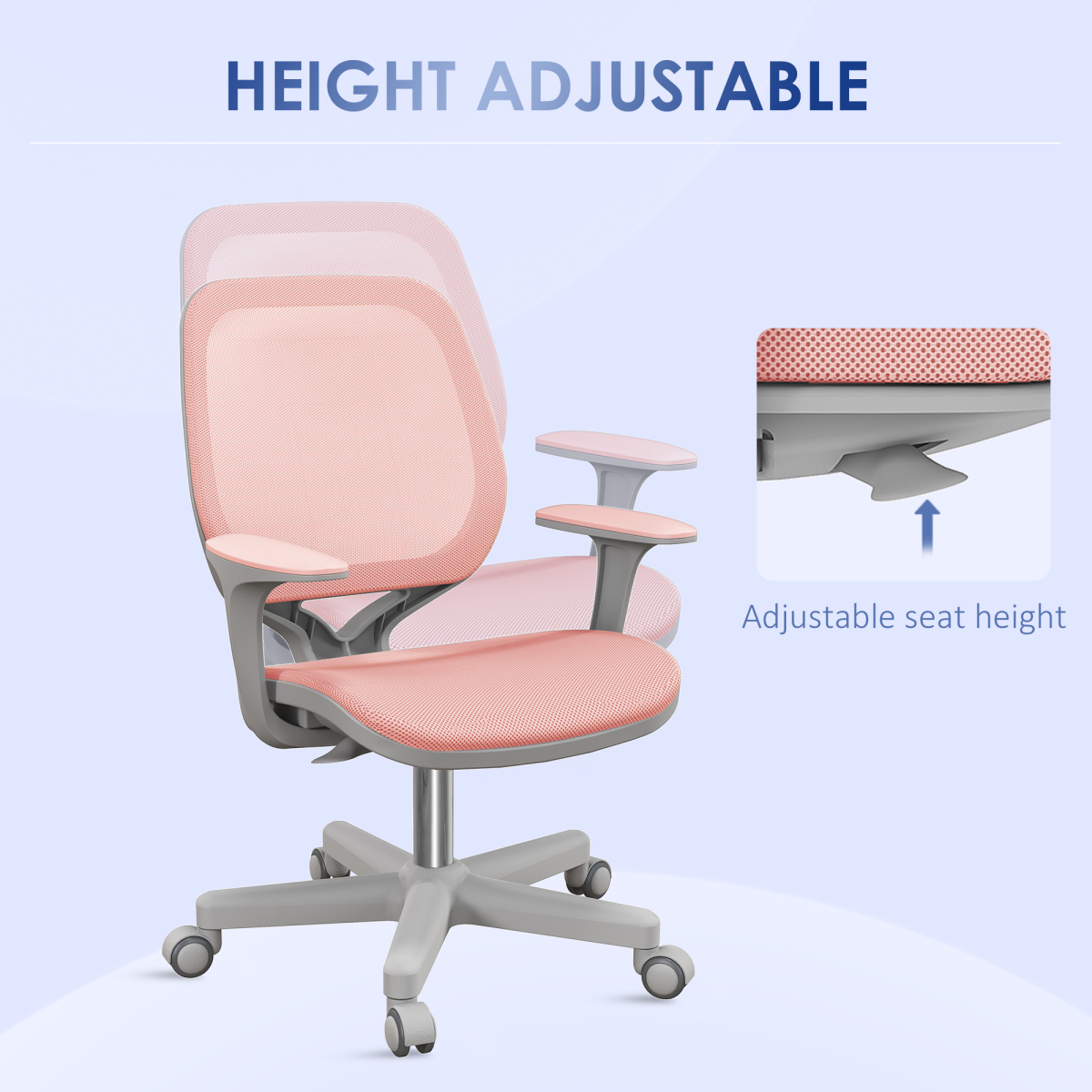 Vinsetto Office Chair Mesh Ergonomic 360 Swivel for Work - peach mesh, adjustable seat height