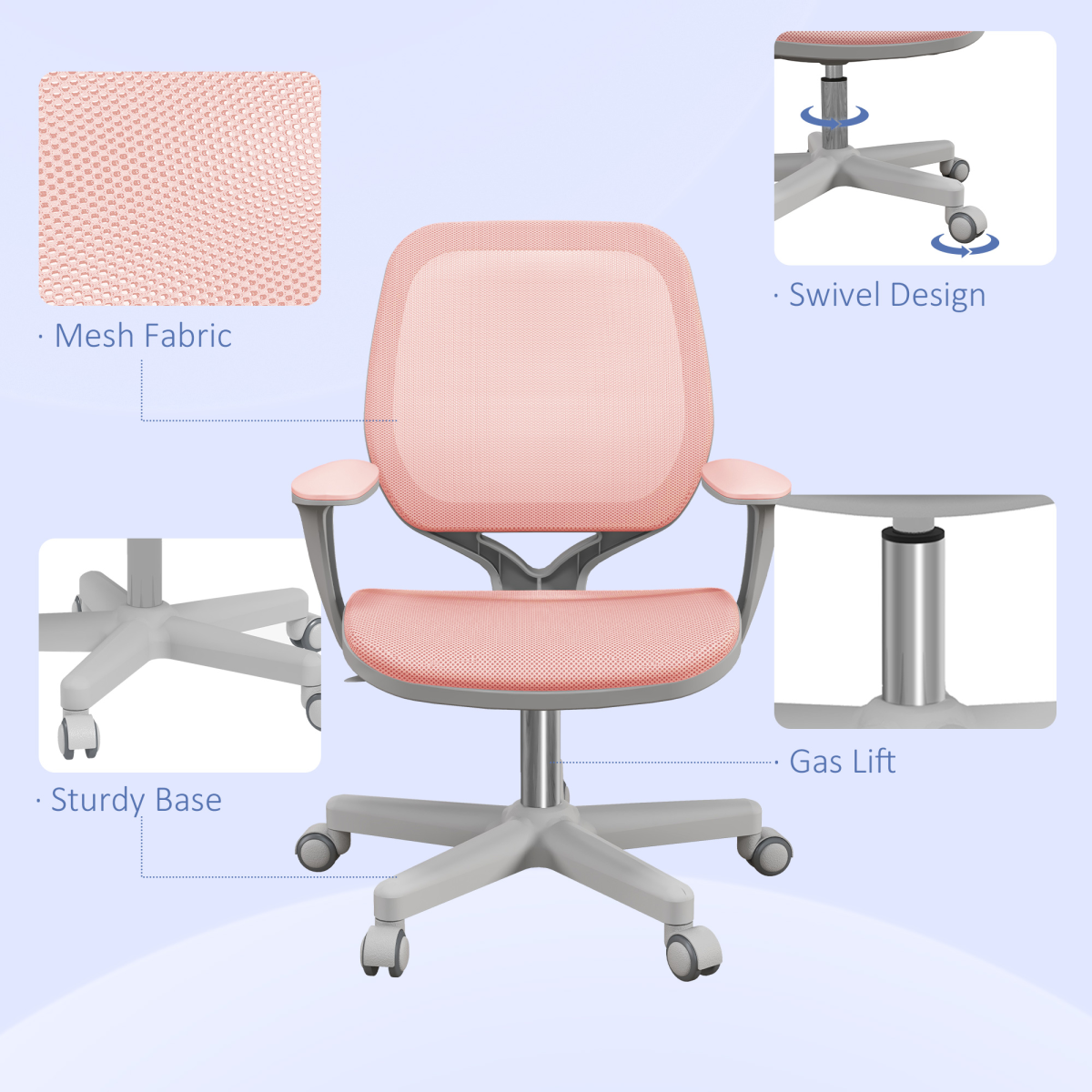 Vinsetto Office Chair Mesh Ergonomic 360 Swivel for Work in pink mesh with breathable back, gas lift, sturdy base.