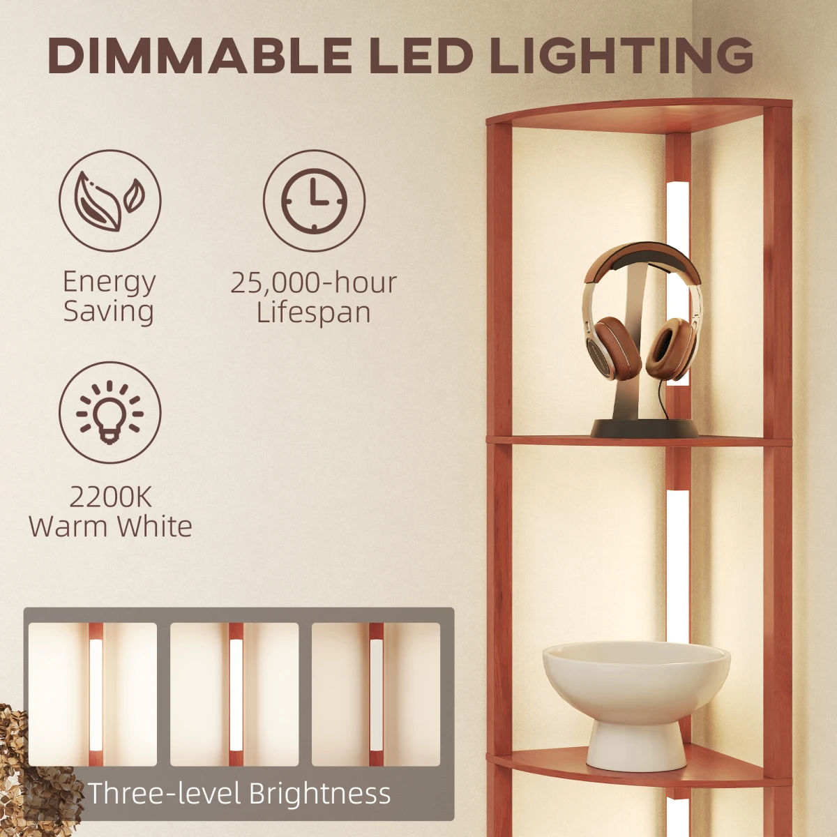 HOMCOM HOMCOM Corner Floor Lamp with Three Shelves and Dimmable Light - Lamp