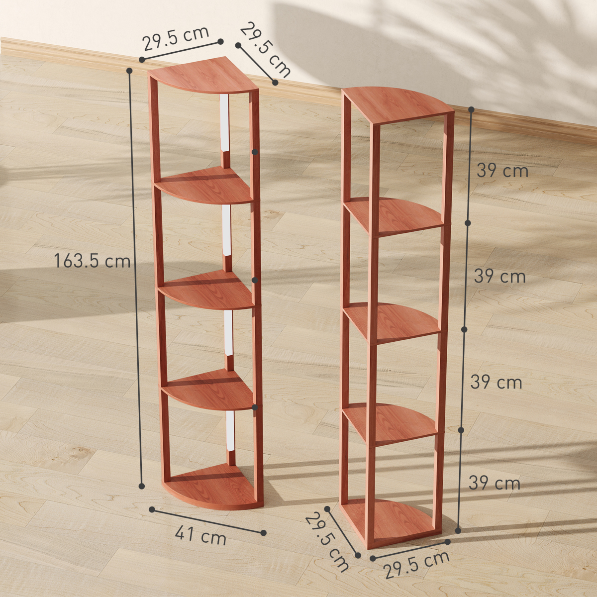 Stylish HOMCOM Corner Floor Lamp with Dimmable Warm White LED Light features three shelves for decorating your space.