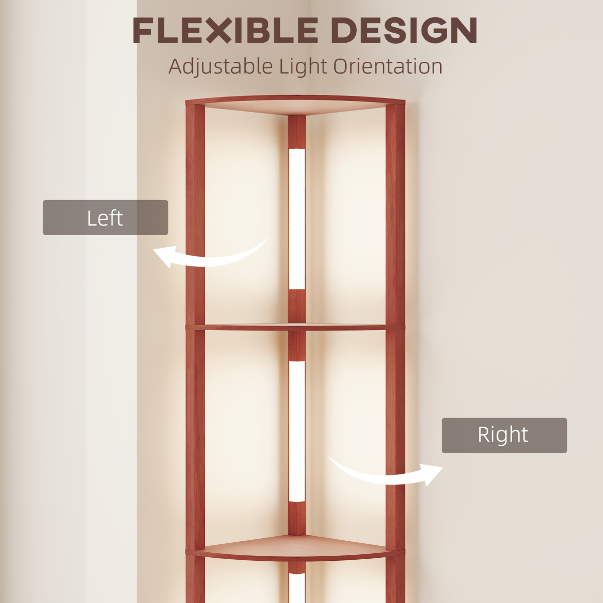 HOMCOM Corner Floor Lamp with Dimmable Warm White LED Light features adjustable shelves for decor and cozy lighting in corners.
