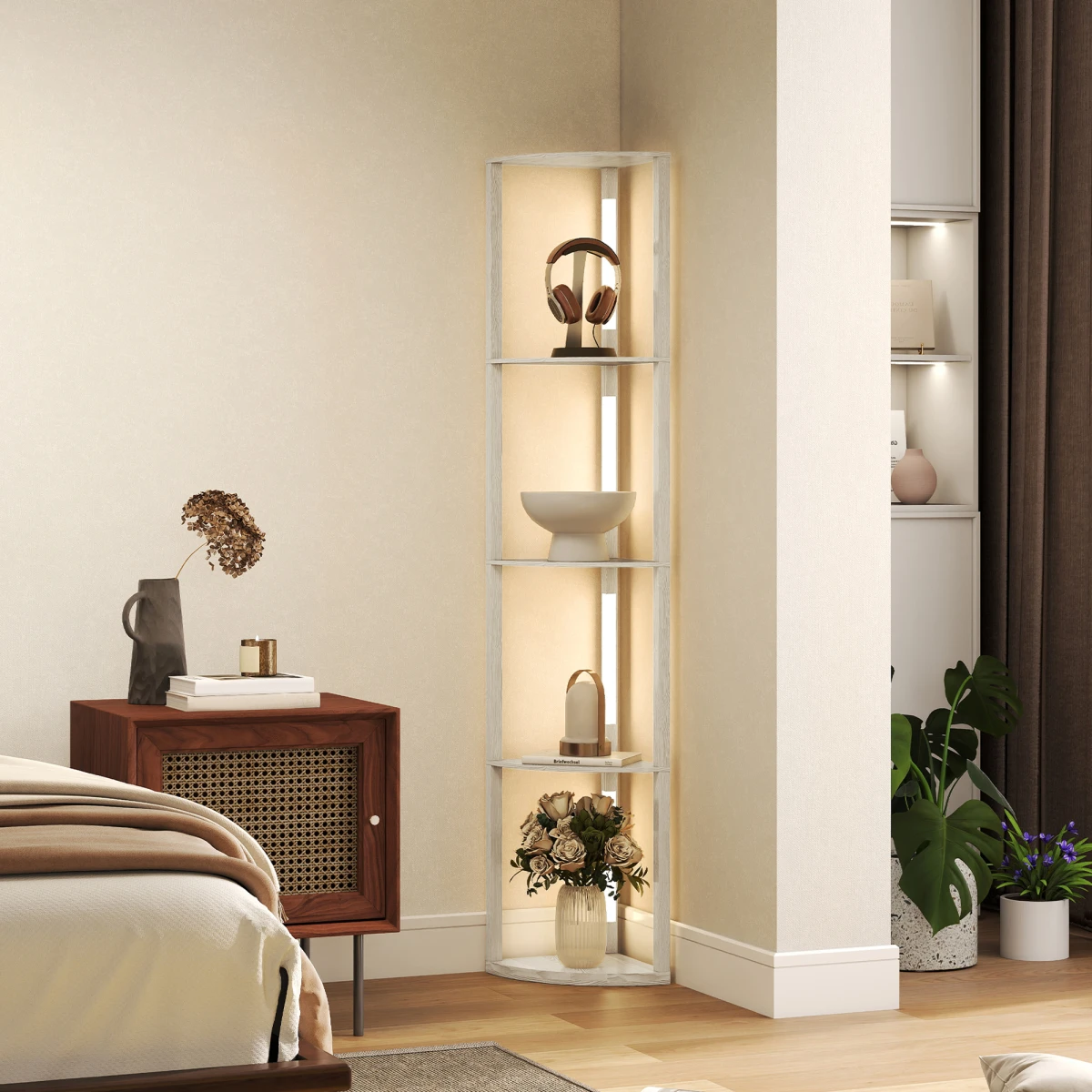 HOMCOM Corner Floor Lamp with Three Shelves and Dimmable Light by HOMCOM