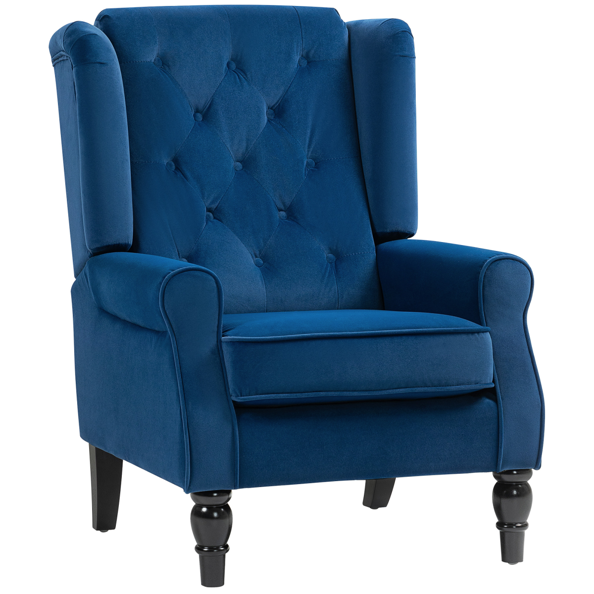 HOMCOM Wingback Accent Chair Tufted Retro Upholstery in blue velvet with high back tufting and piped arms.