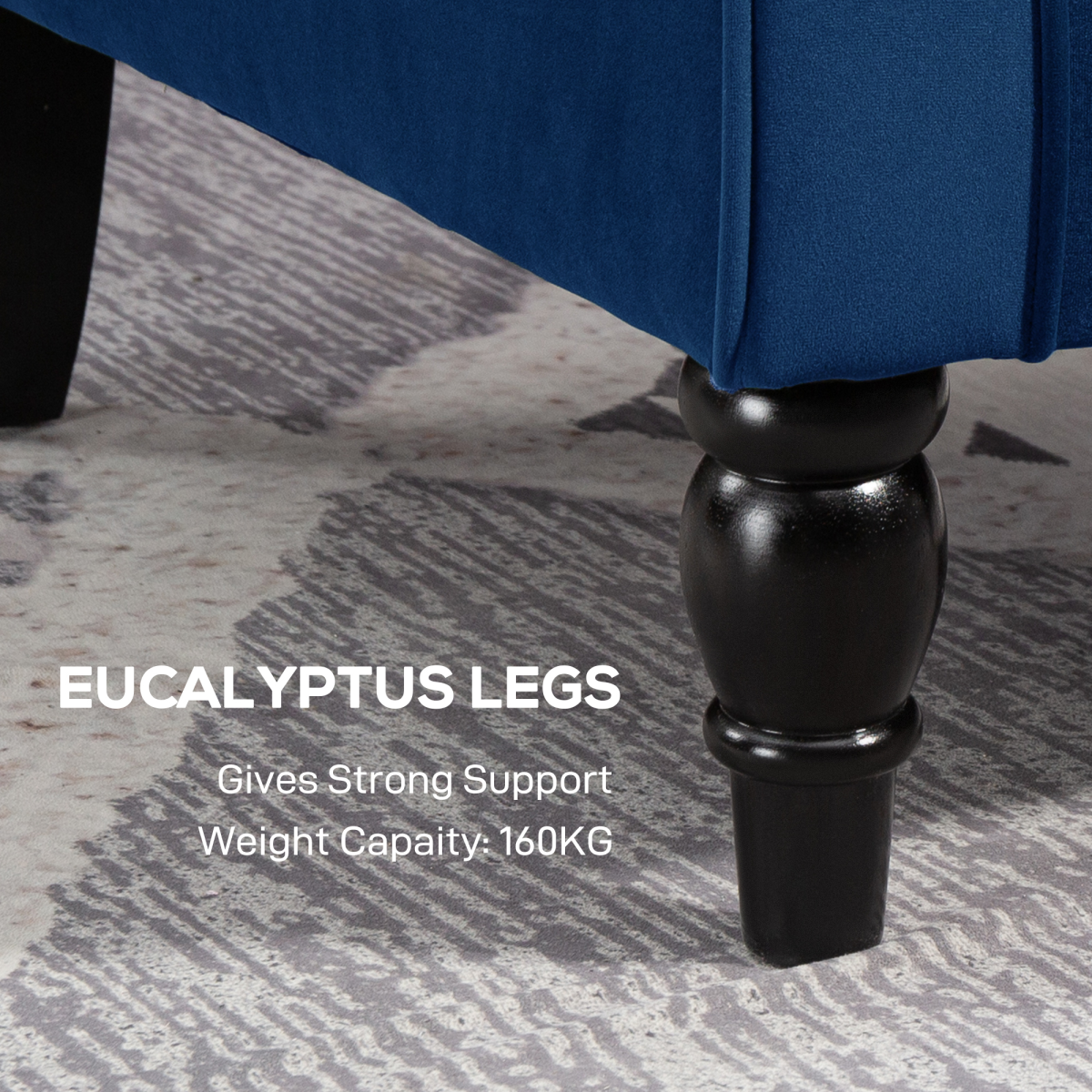 HOMCOM Wingback Accent Chair Tufted Retro Upholstery in blue fabric with eucalyptus legs.