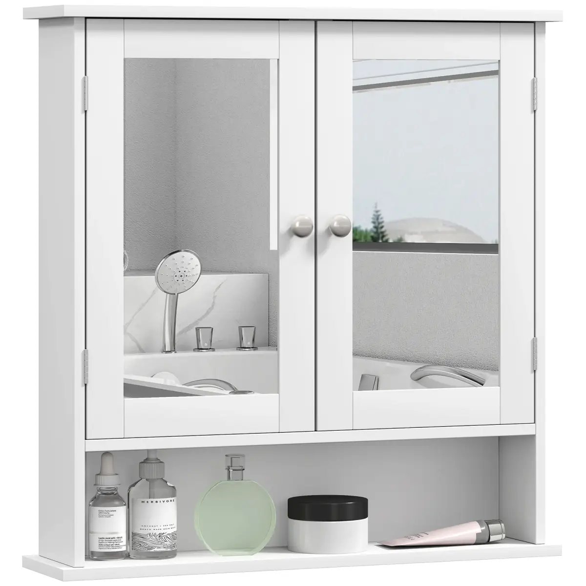 kleankin kleankin Wall Mounted Mirror Cabinet W/ Double Mirror Doors & Adjustable Shelf - Display Cabinet