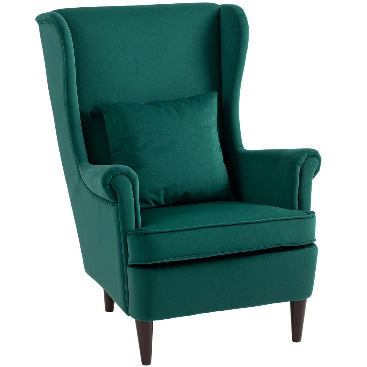 HOMCOM Wingback Chair 70cm High Velvet Comfort Living Room in emerald green velvet with cushion