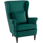 HOMCOM Wingback Chair 70cm High Velvet Comfort Living Room in emerald green velvet with cushion