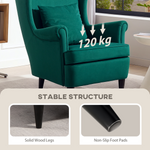 HOMCOM Wingback Chair 70cm High Velvet Comfort Living Room in green velvet for stylish living room seating.