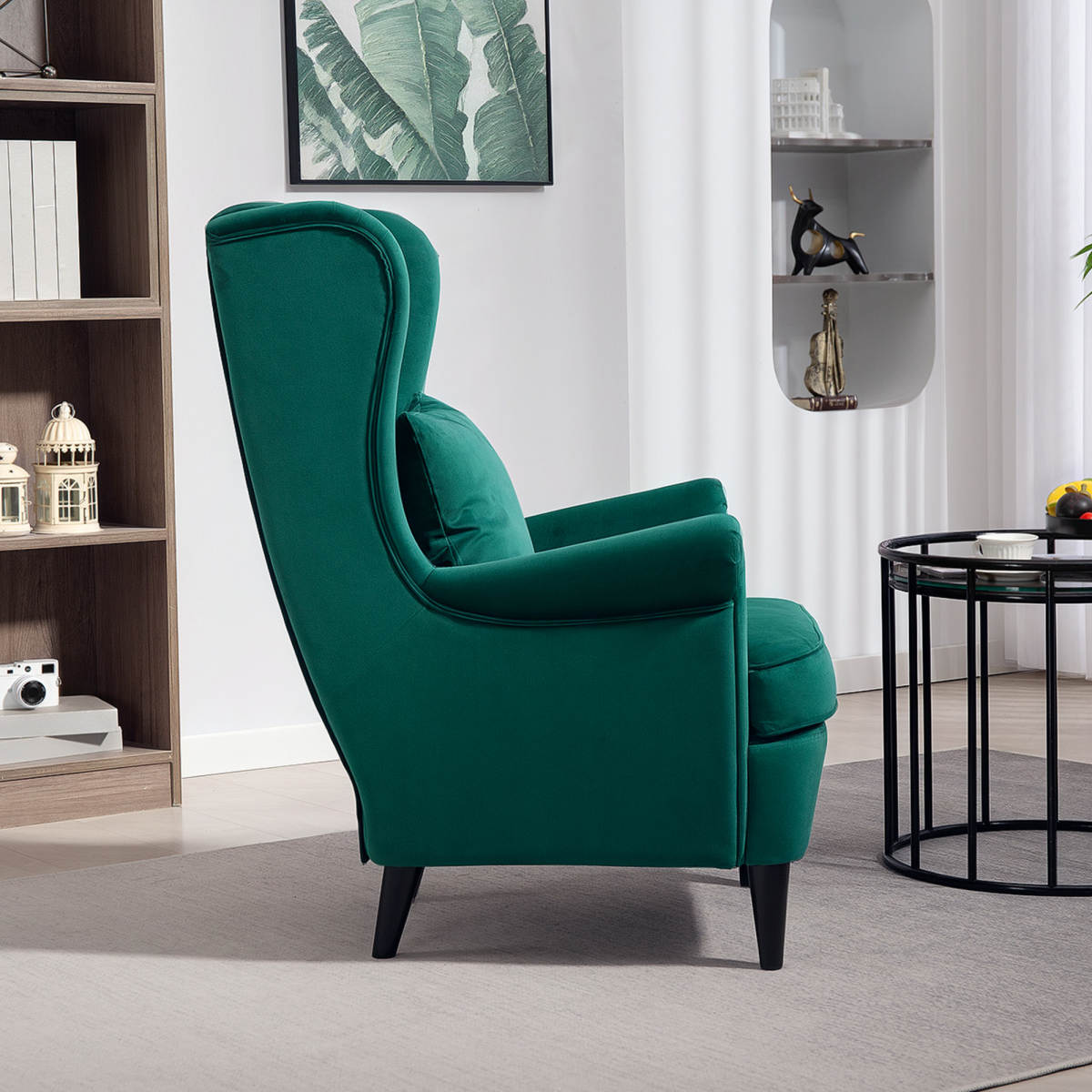 HOMCOM Wingback Chair 70cm High Velvet Comfort Living Room in green velvet with plush cushions in a stylish space