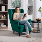HOMCOM Wingback Chair 70cm High Velvet Comfort Living Room in green velvet, a woman sits reading a magazine.
