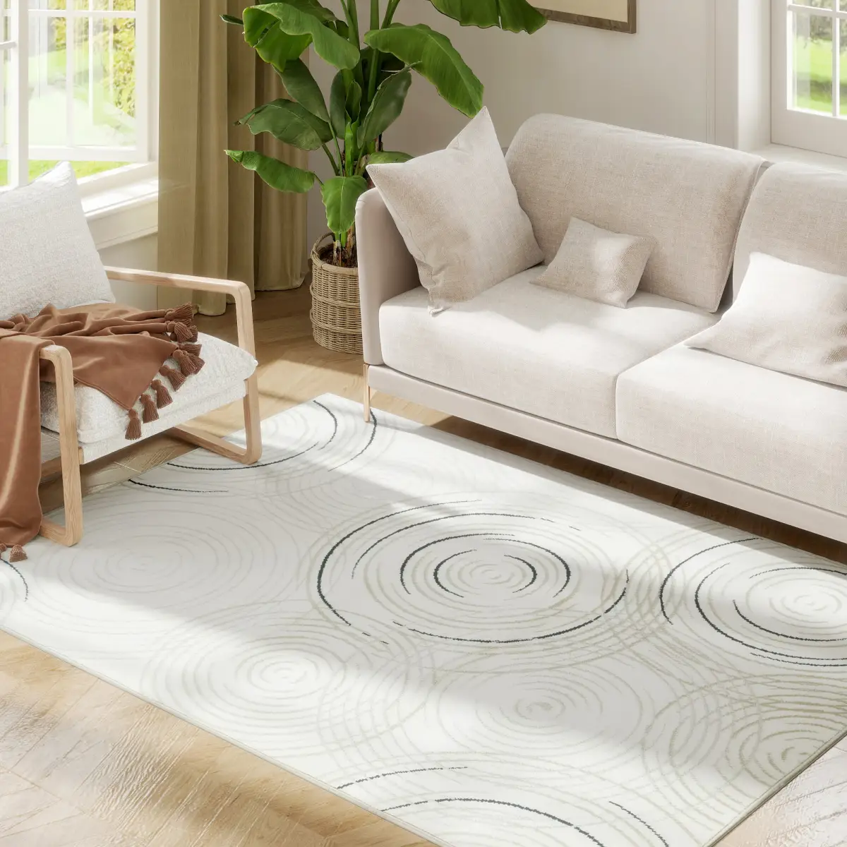 HOMCOM HOMCOM Swirl Pattern Washable Rug, Allergy-Friendly Floor Carpet - Rug