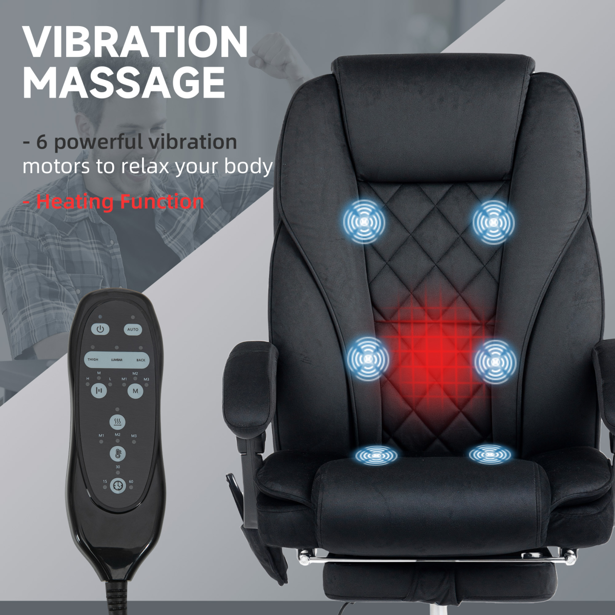 Vinsetto Massage Office Chair Six Point Massage For Desk featuring six-point massage, remote, and lumbar heating.