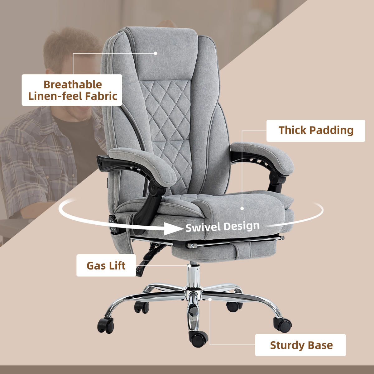 Vinsetto Massage Office Chair Six Point Massage For Desk with six-point massage, lumbar heating, and swivel base.