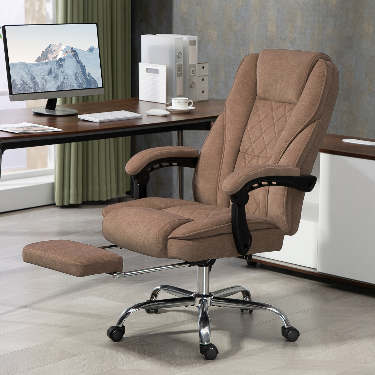Vinsetto Massage Office Chair Six Point Massage For Desk – brown padded office chair with six-point massage feature.