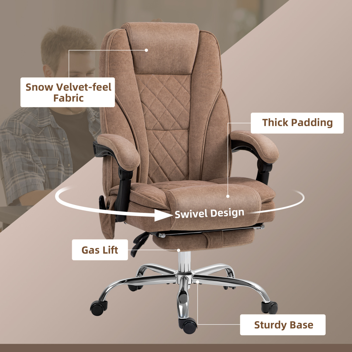 Vinsetto Massage Office Chair Six Point Massage For Desk with snow velvet-feel fabric and thick padding, swivel design.