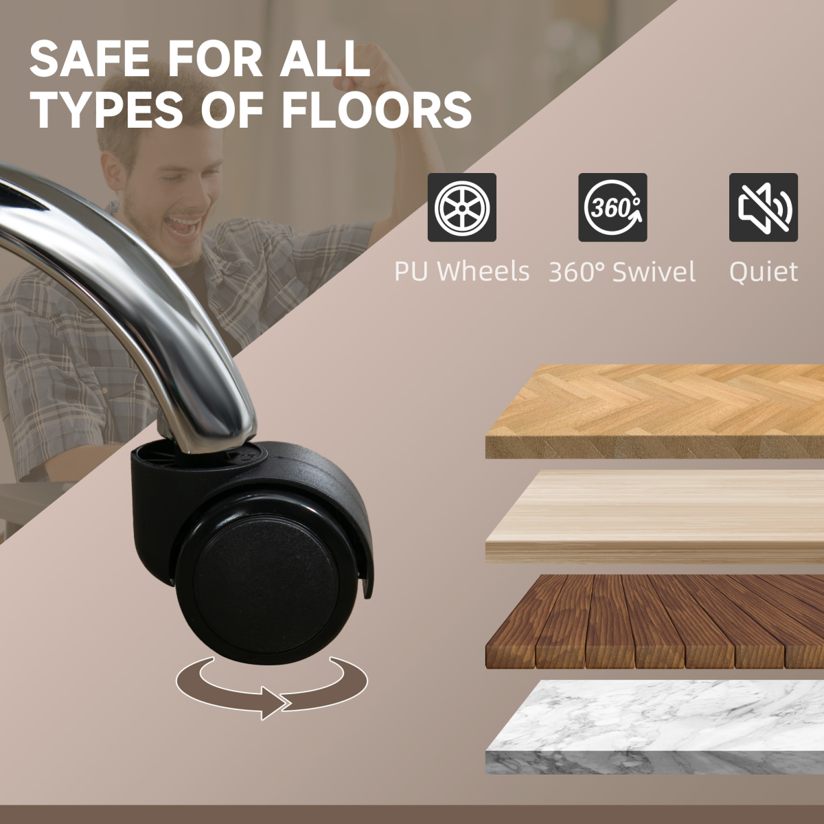 Vinsetto Massage Office Chair Six Point Massage For Desk with PU wheels, 360° swivel, quiet operation.