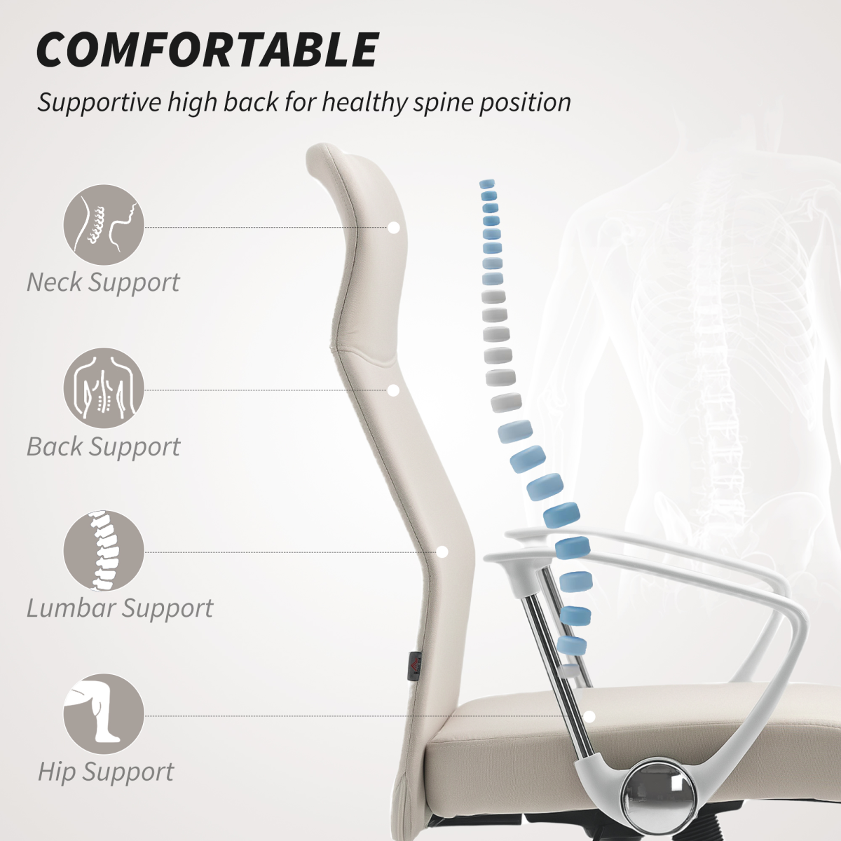 HOMCOM High Back Office Chair Adjustable Tilt For Home - ergonomic home office chair with lumbar and hip support