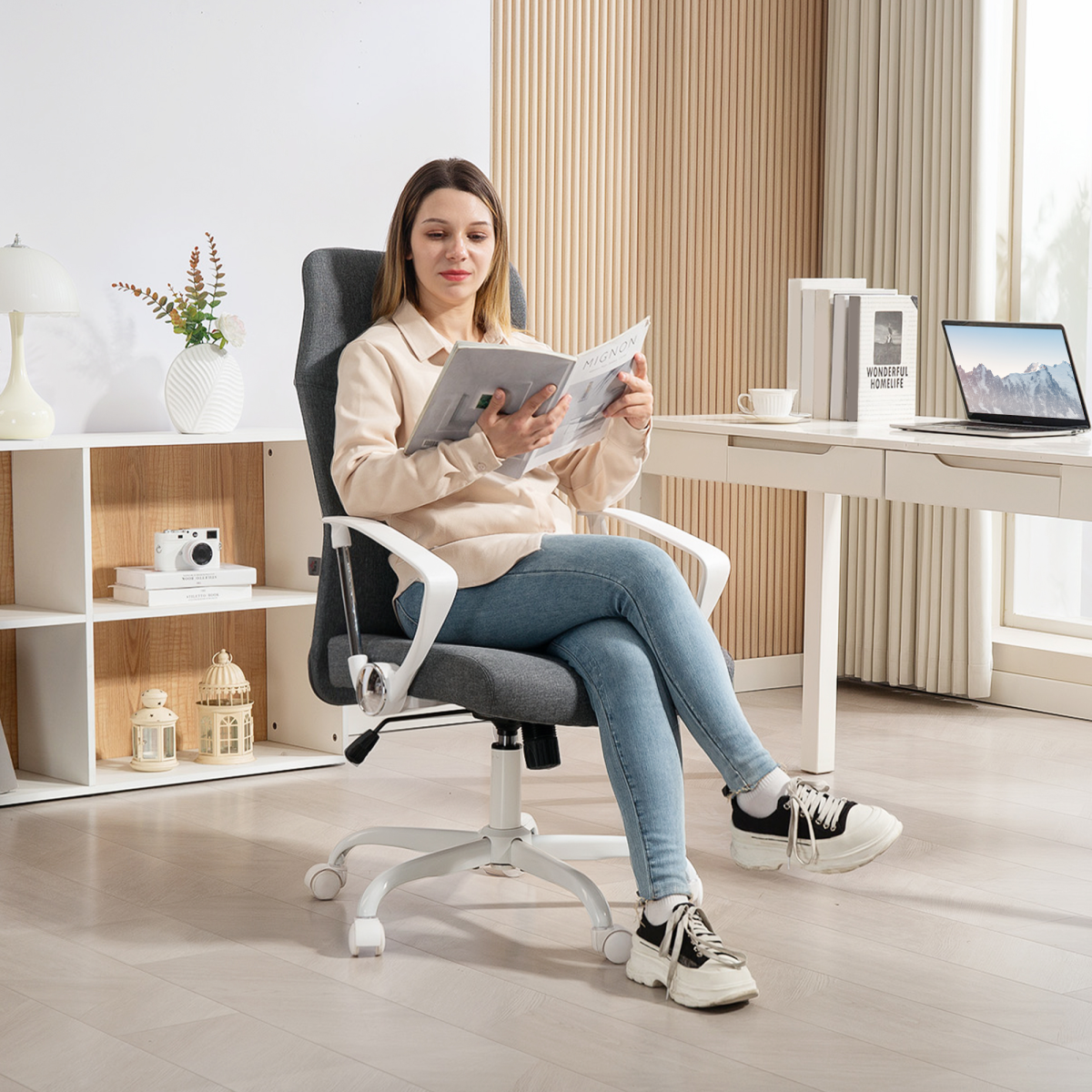 HOMCOM High Back Office Chair Adjustable Tilt For Home offers ergonomic support in a modern home office.