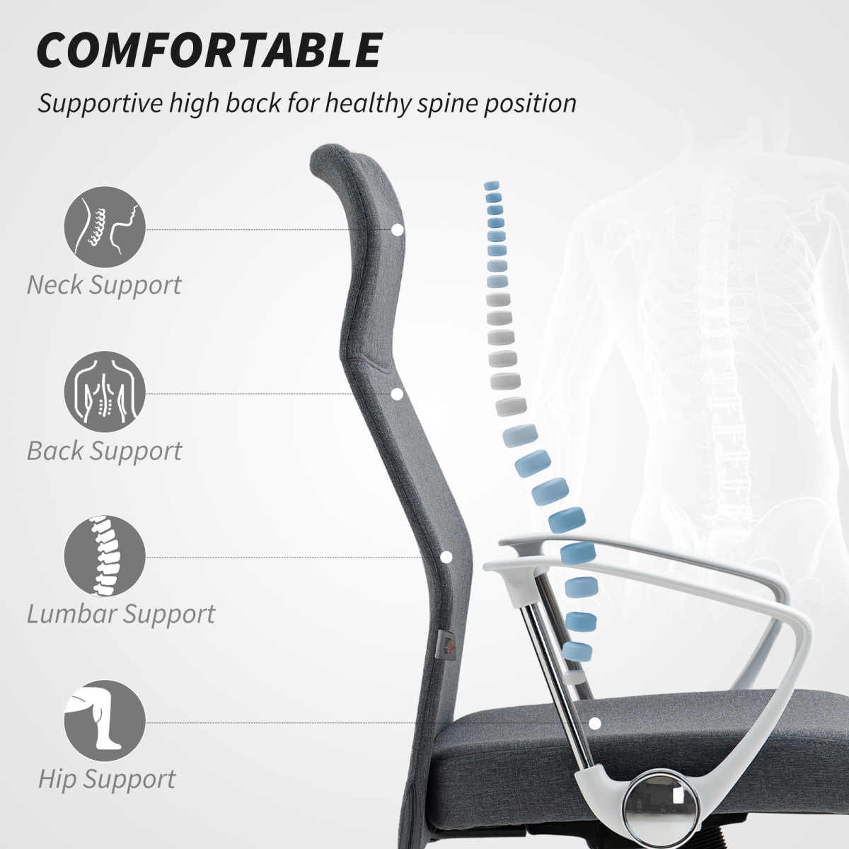 HOMCOM High Back Office Chair Adjustable Tilt For Home with a tall curved back, ergonomic support, and tilt.