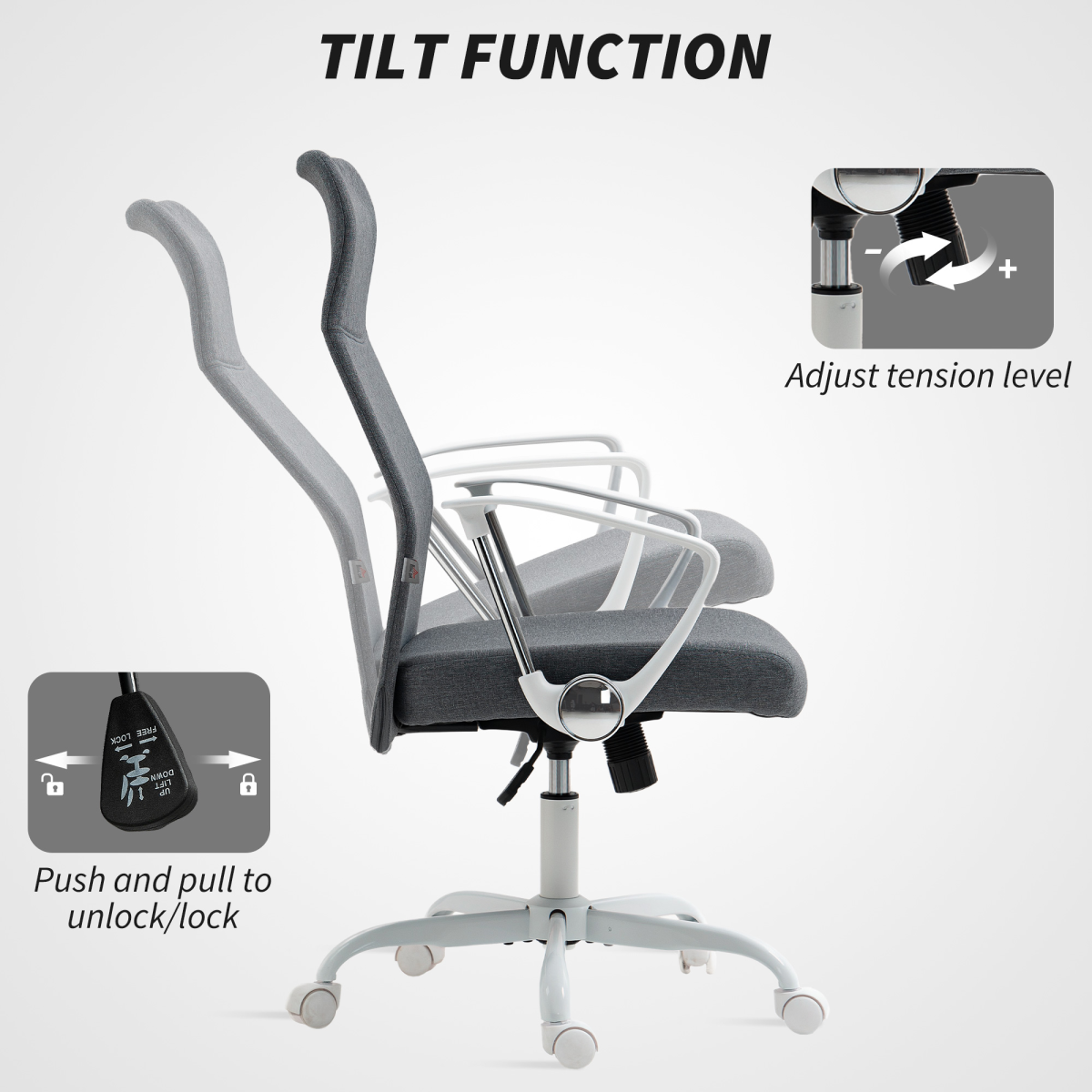 HOMCOM High Back Office Chair Adjustable Tilt For Home with ergonomic back support, tilt tension, and lock/unlock.