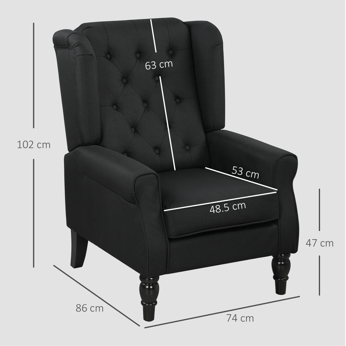 HOMCOM Wingback Accent Chair Tufted Retro Upholstery - black tufted wingback with high-back and piping.