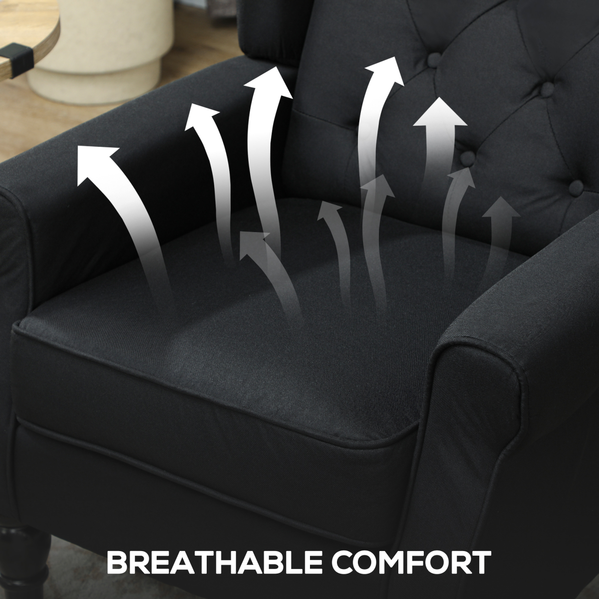 HOMCOM Wingback Accent Chair Tufted Retro Upholstery – black tufted wingback chair with piping and breathable comfort