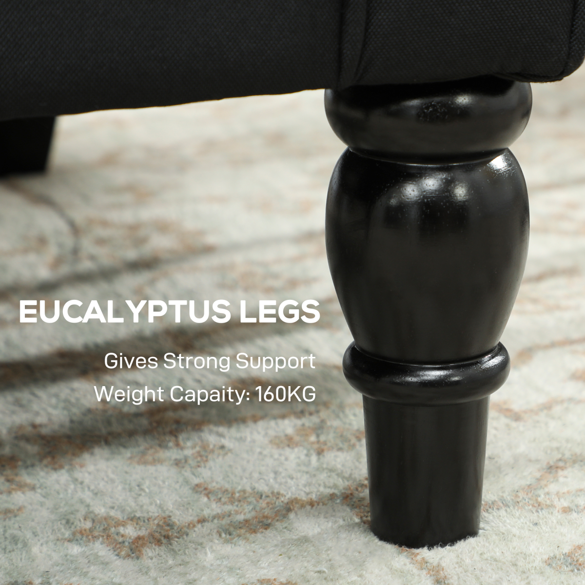 HOMCOM Wingback Accent Chair Tufted Retro Upholstery - close-up of a black wooden leg for sturdy support