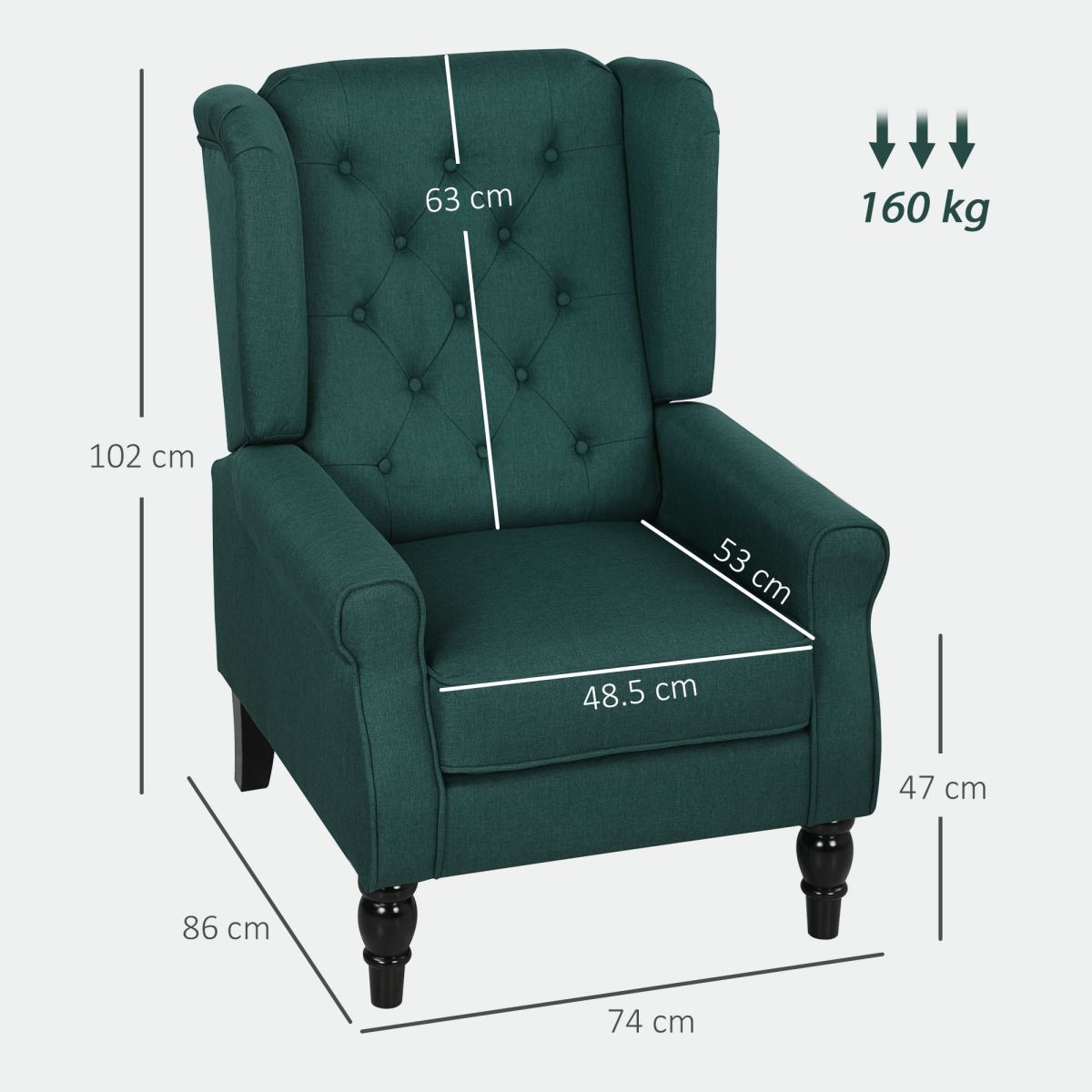 HOMCOM Wingback Accent Chair Tufted Retro Upholstery teal wingback chair, high-back, tufted, sturdy wood frame.