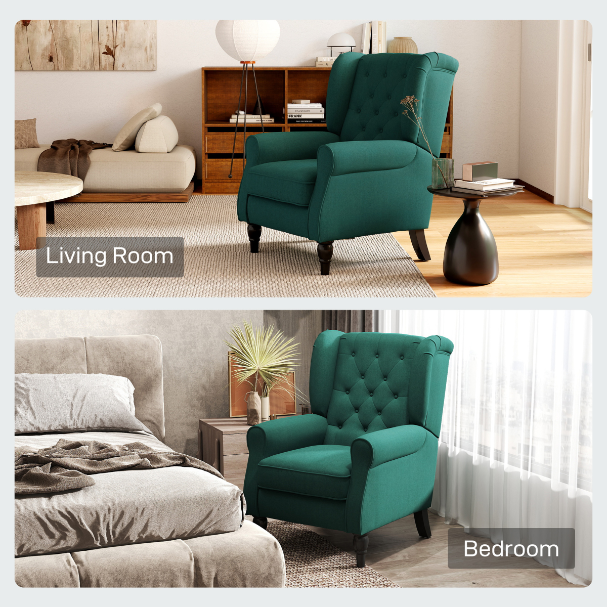 HOMCOM Wingback Accent Chair Tufted Retro Upholstery in teal for living room and bedroom decor.